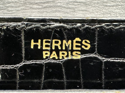 HERMES Vintage Crocodile Black with Gold Hardware, W24.5cm Handbag