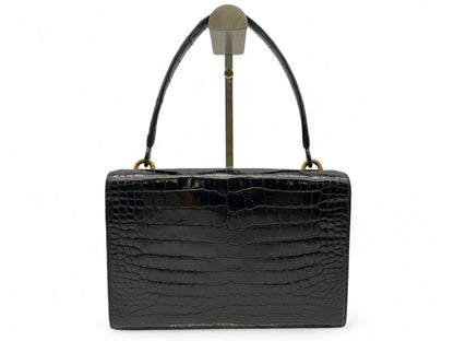 HERMES Vintage Crocodile Black with Gold Hardware, W24.5cm Handbag