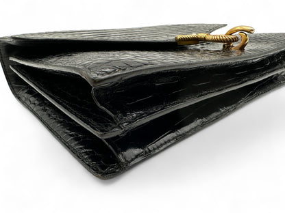 HERMES Vintage Crocodile Black with Gold Hardware, W24.5cm Handbag
