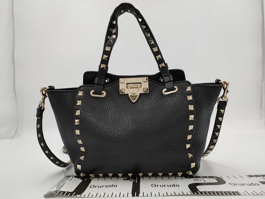 Valentino Garavani VALENTINO Garavani Rock Studs Leather Mini 2way bag Black bag