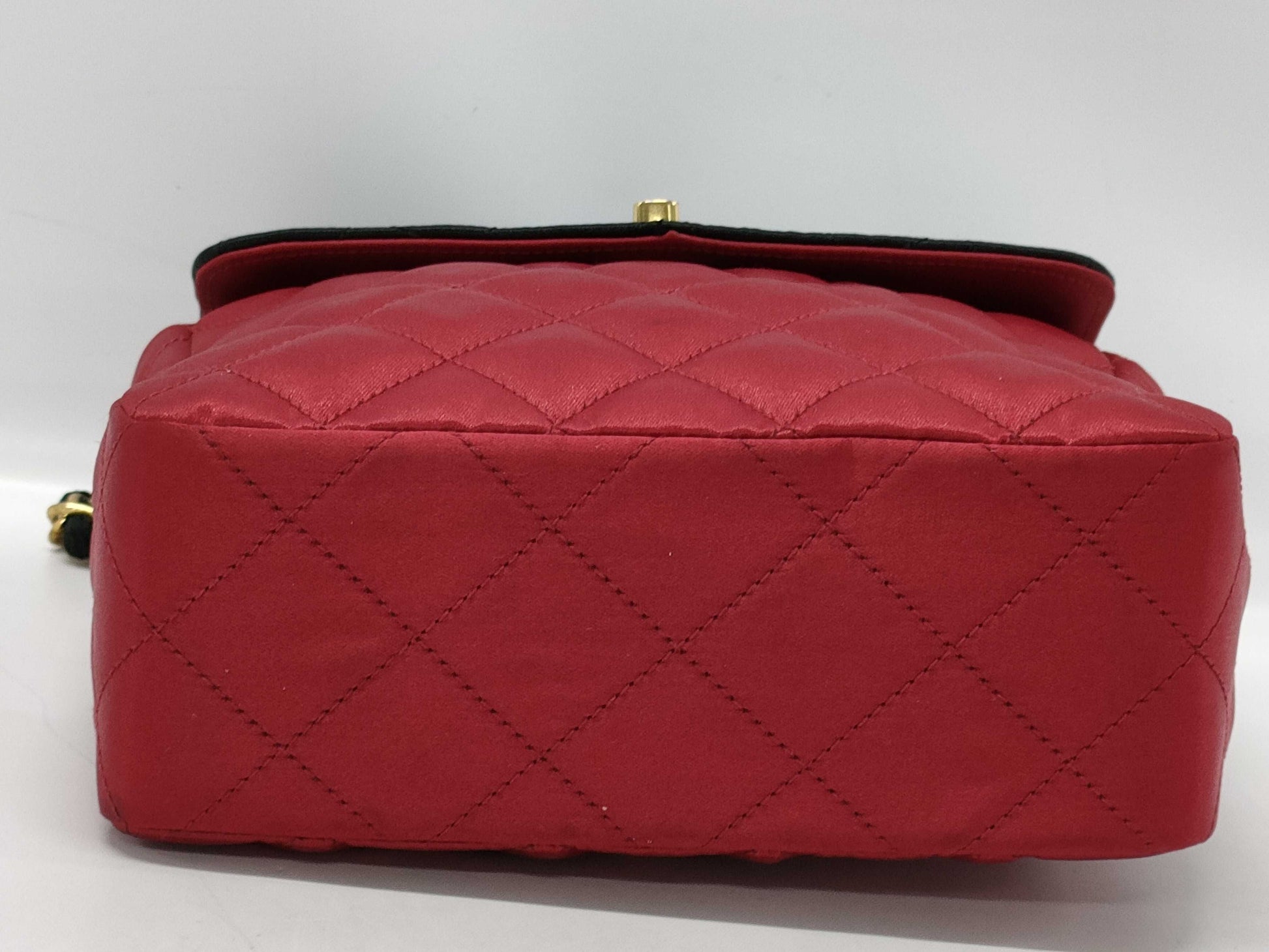 CHANEL Matelasse Silk Satin Mini Shoulder Bag, Two-Tone Black and Red
