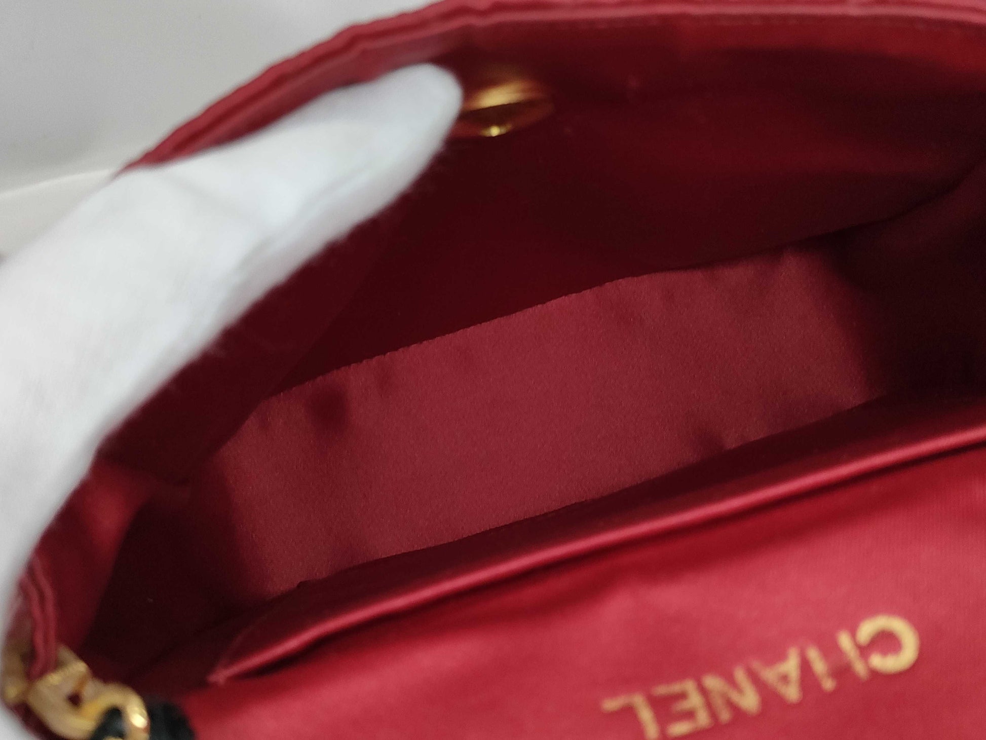 CHANEL Matelasse Silk Satin Mini Shoulder Bag, Two-Tone Black and Red
