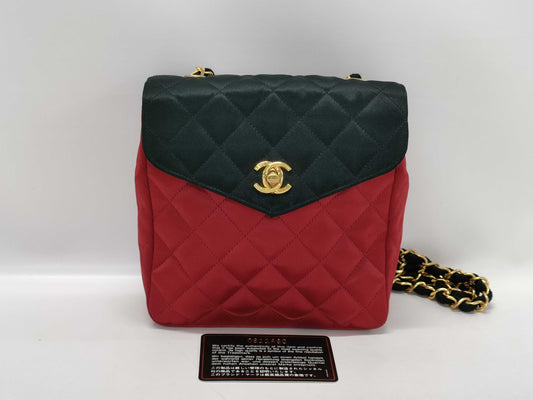 CHANEL Matelasse Silk Satin Mini Shoulder Bag, Two-Tone Black and Red