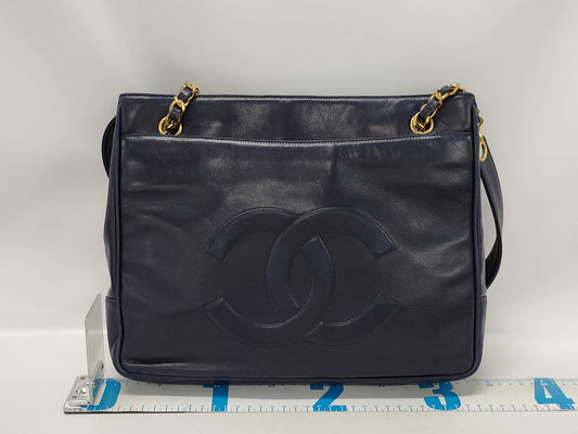 CHANEL Lambskin Chain Shoulder Bag Navy