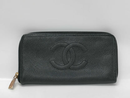 CHANEL Caviar Leather Long Wallet Black Wallet