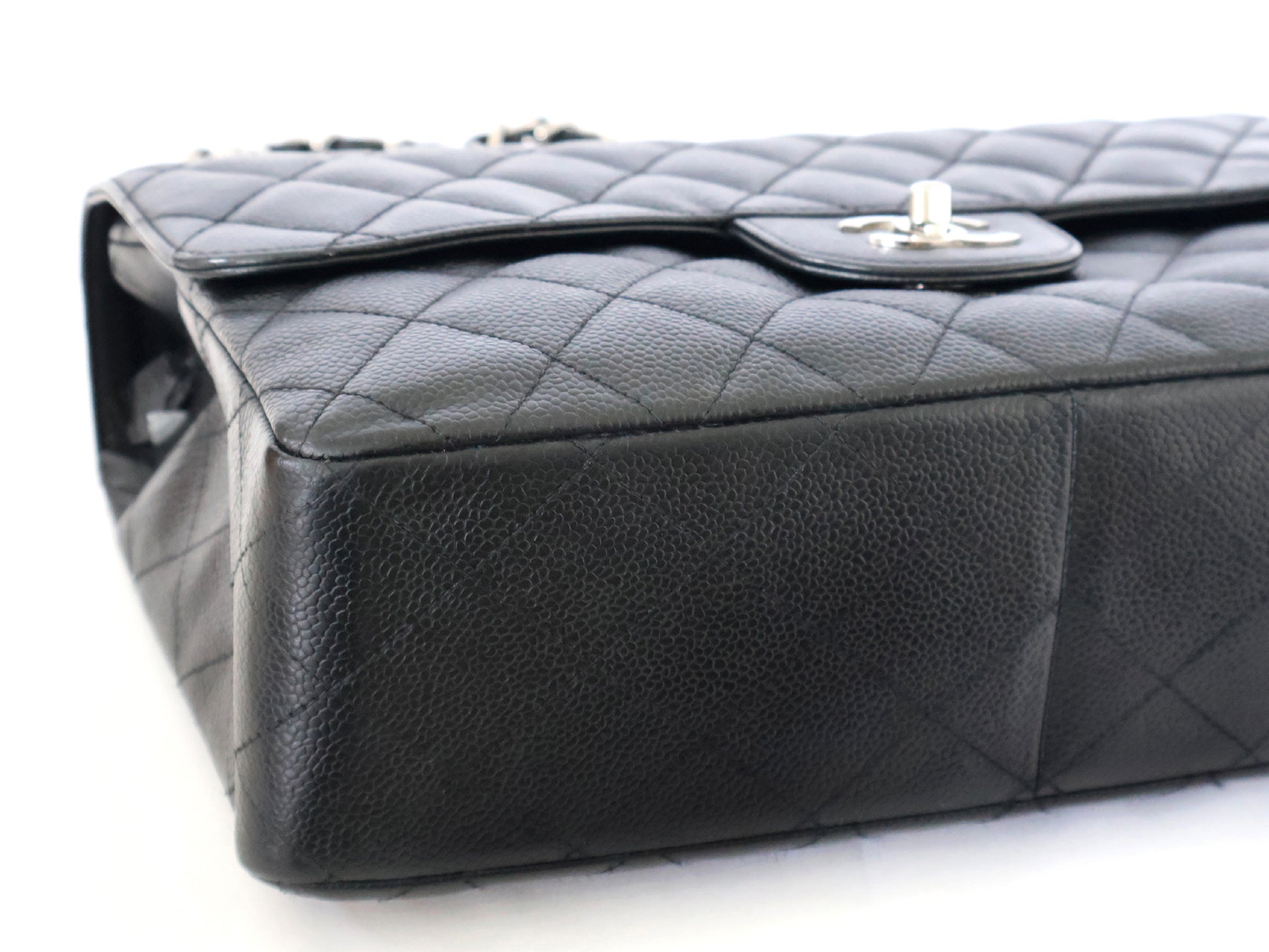 CHANEL Seal 11 Series Caviar Skin Deca Matelasse 30 Double Chain Shoulder Bag Black