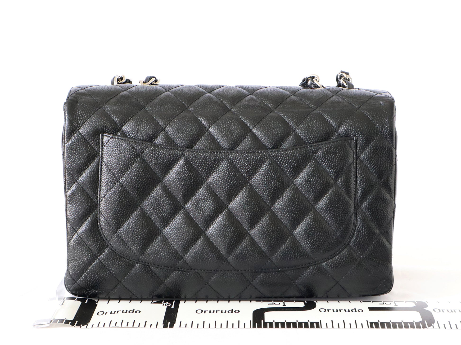 CHANEL Seal 11 Series Caviar Skin Deca Matelasse 30 Double Chain Shoulder Bag Black