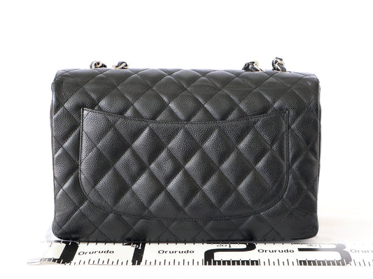 CHANEL Seal 11 Series Caviar Skin Deca Matelasse 30 Double Chain Shoulder Bag Black