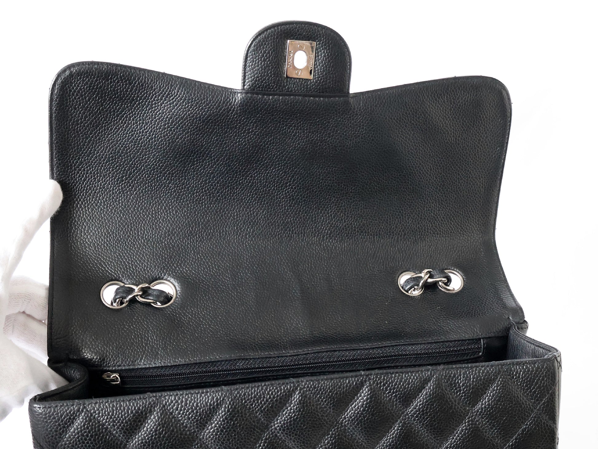 CHANEL Seal 11 Series Caviar Skin Deca Matelasse 30 Double Chain Shoulder Bag Black