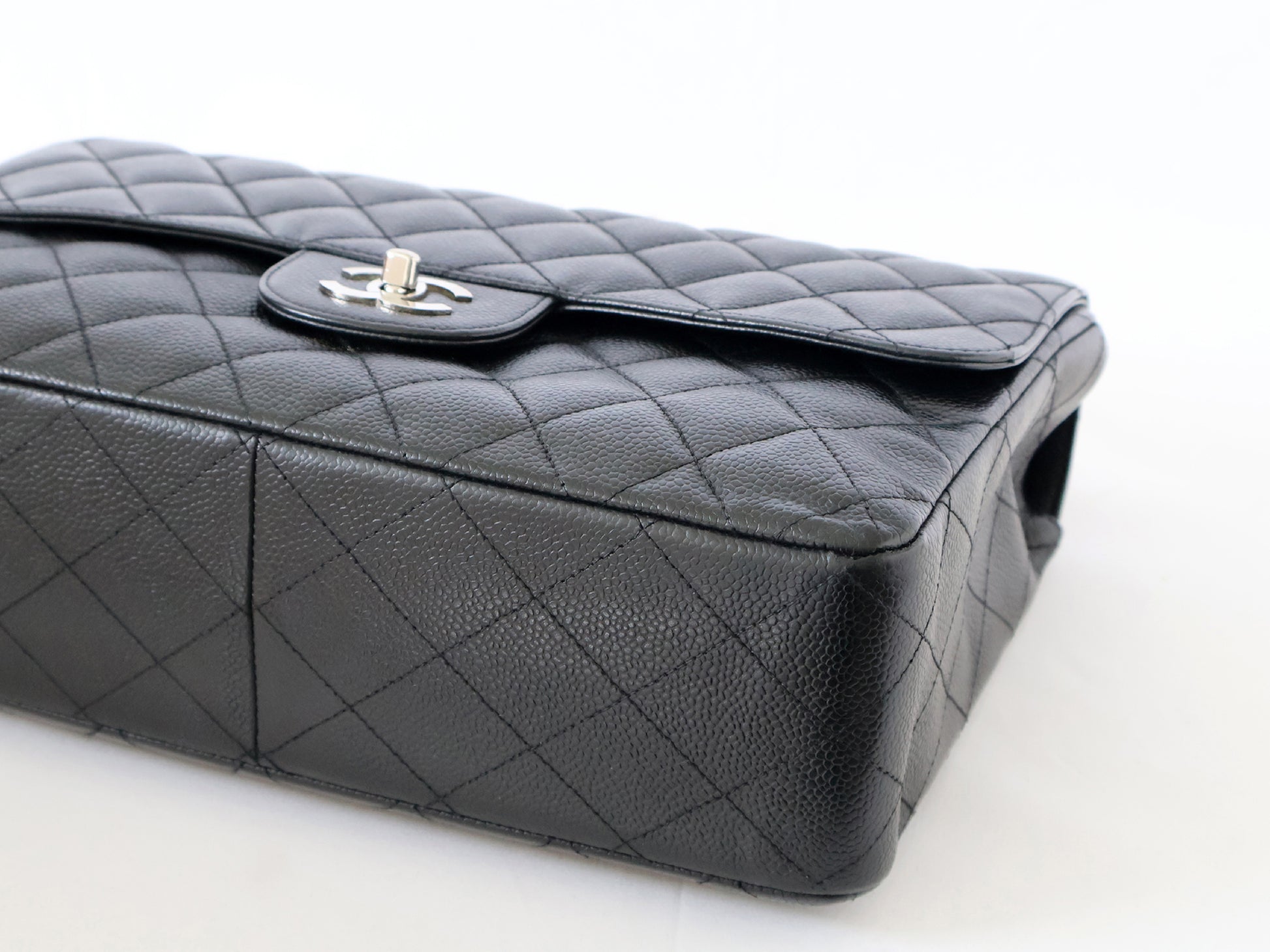 CHANEL Seal 11 Series Caviar Skin Deca Matelasse 30 Double Chain Shoulder Bag Black
