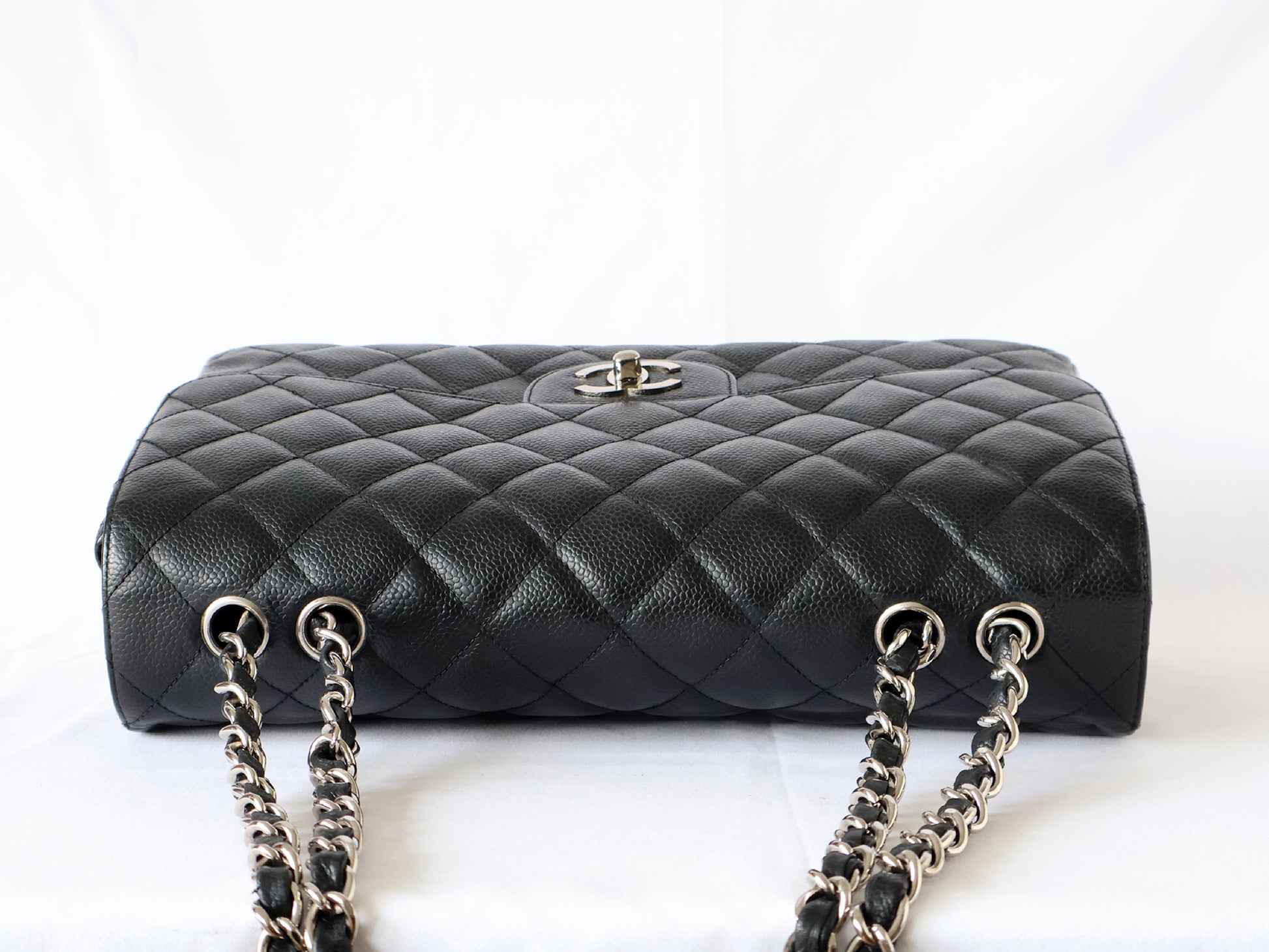 CHANEL Seal 11 Series Caviar Skin Deca Matelasse 30 Double Chain Shoulder Bag Black
