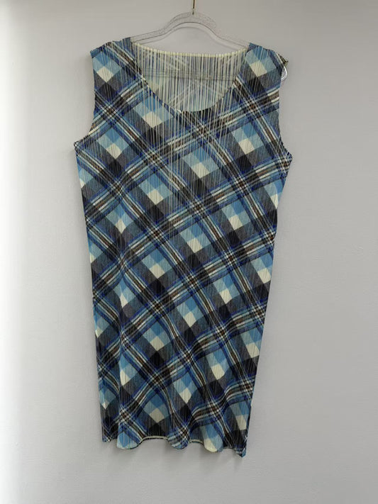 ISSEY MIYAKE PLEATS PLEASE A-line check pattern top, size 3