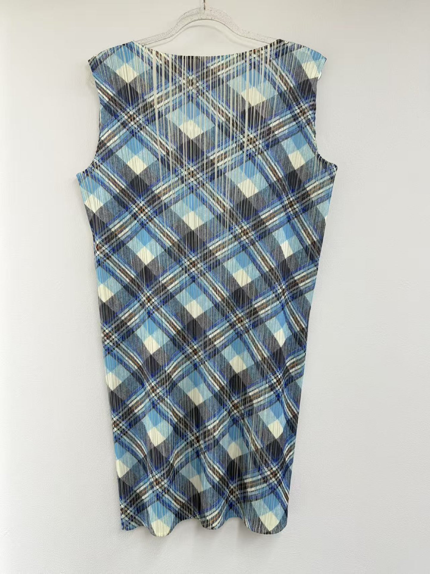 ISSEY MIYAKE PLEATS PLEASE A-line check pattern top, size 3