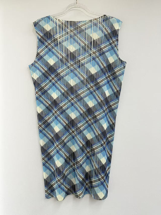 ISSEY MIYAKE PLEATS PLEASE A-line check pattern top, size 3