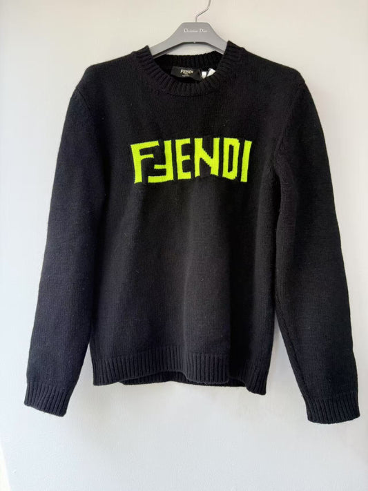 FENDI FENDI Black Logo Lettering Cashmere Sweater Size 44 Coat