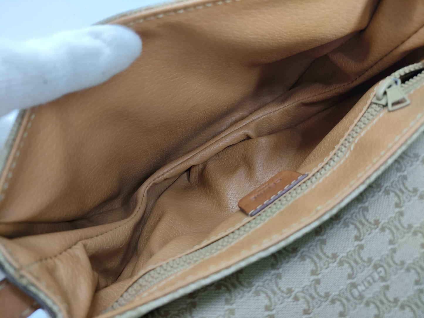 CELINE Macadam Shoulder Bag Beige Brown Shoulder Bag
