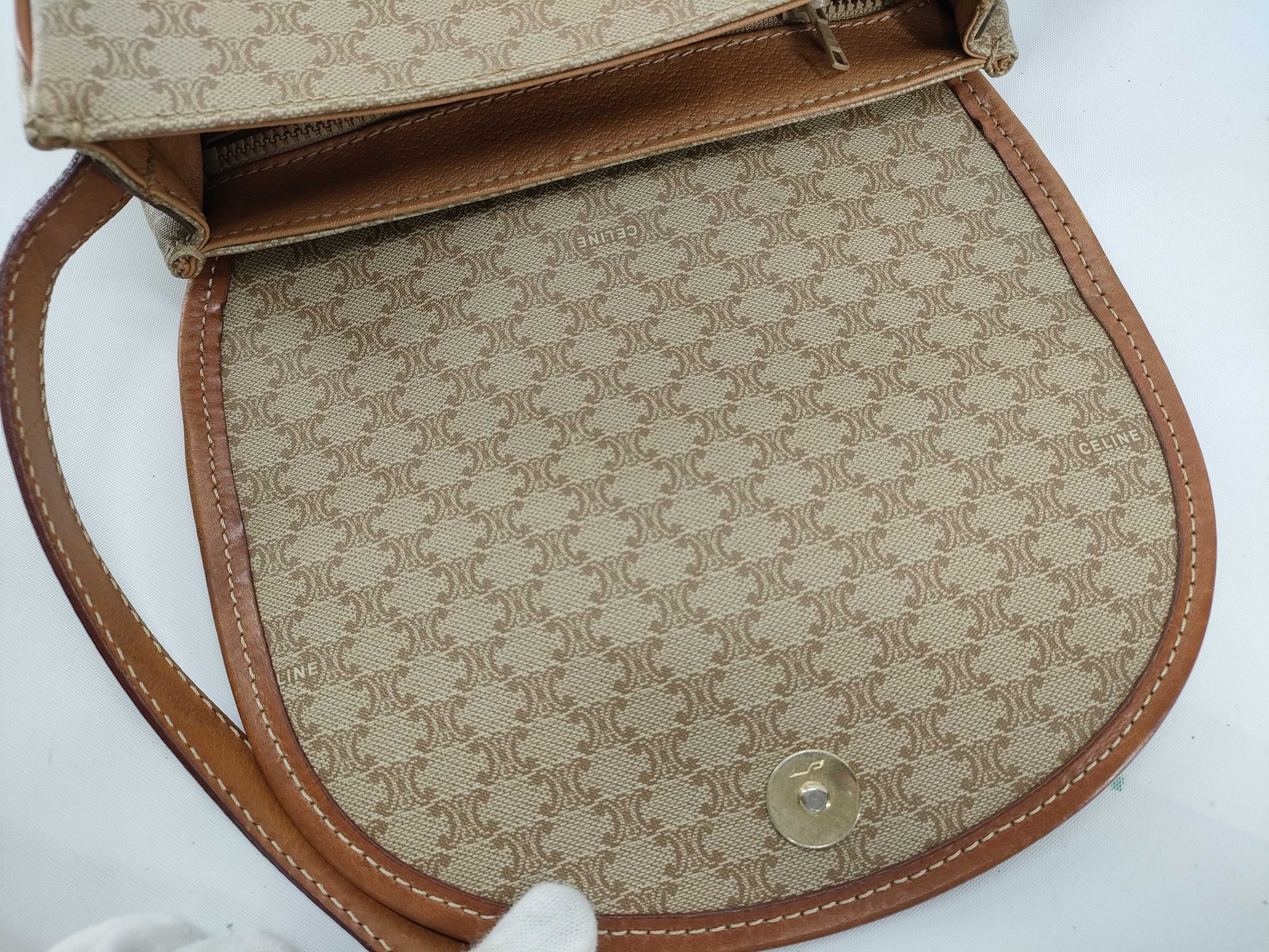 CELINE Macadam Shoulder Bag Beige Brown Shoulder Bag