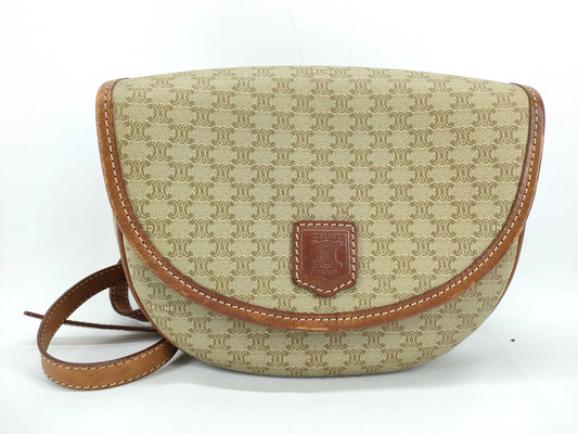CELINE Macadam Shoulder Bag Beige Brown Shoulder Bag