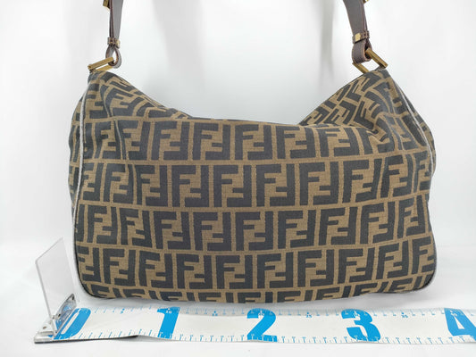 FENDI Zucca FF logo gold hardware canvas shoulder bag
