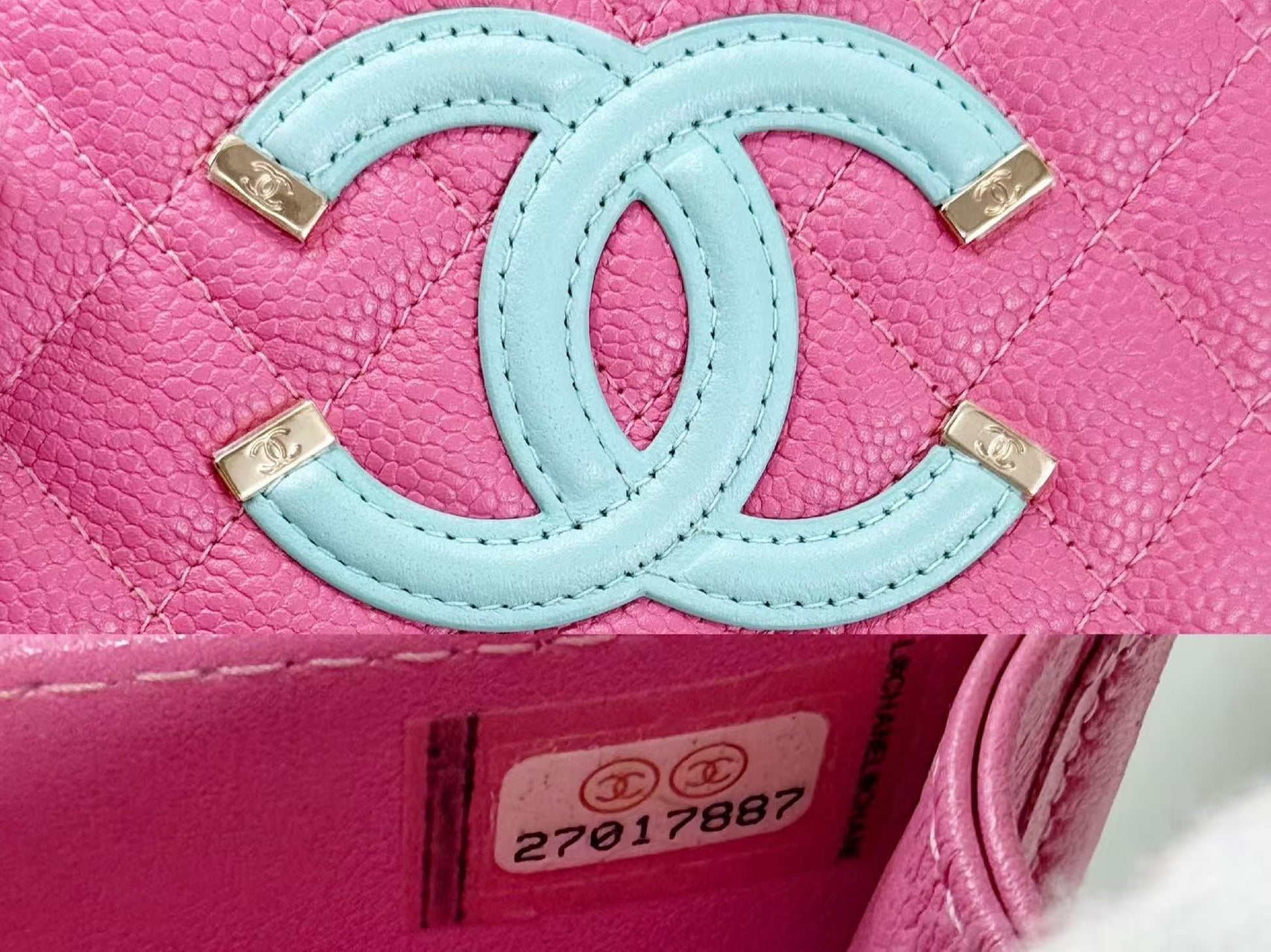 CHANEL CC Filigree Matelasse Caviar Leather Shoulder Bag in Pastel Multicolor, 15cm Wide, Approximately 27 Series, Gold Hardware, with Seal, 27017887