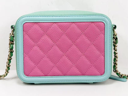 CHANEL CC Filigree Matelasse Caviar Leather Shoulder Bag in Pastel Multicolor, 15cm Wide, Approximately 27 Series, Gold Hardware, with Seal, 27017887