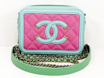 CHANEL CC Filigree Matelasse Caviar Leather Shoulder Bag in Pastel Multicolor, 15cm Wide, Approximately 27 Series, Gold Hardware, with Seal, 27017887