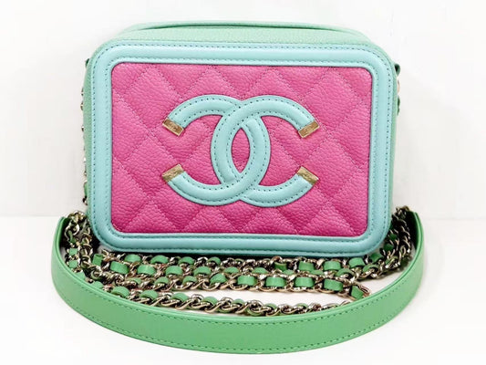 CHANEL CC Filigree Matelasse Caviar Leather Shoulder Bag in Pastel Multicolor, 15cm Wide, Approximately 27 Series, Gold Hardware, with Seal, 27017887