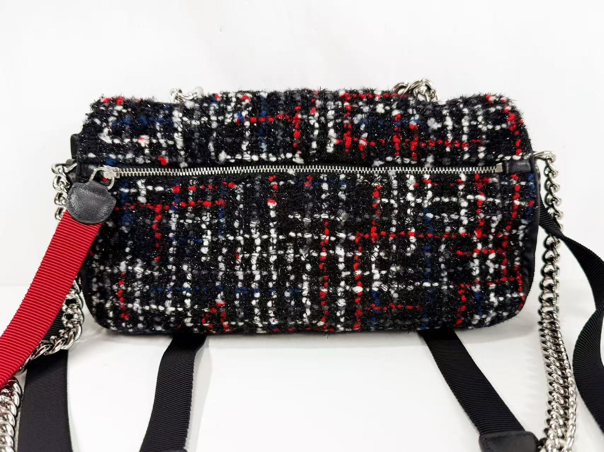 CHANEL Matelasse Black Lamé Tweed x Nylon Tanlock 2-Way Shoulder Bag, W26cm [Card and sticker included] Silver Hardware Shoulder Bag 24712517