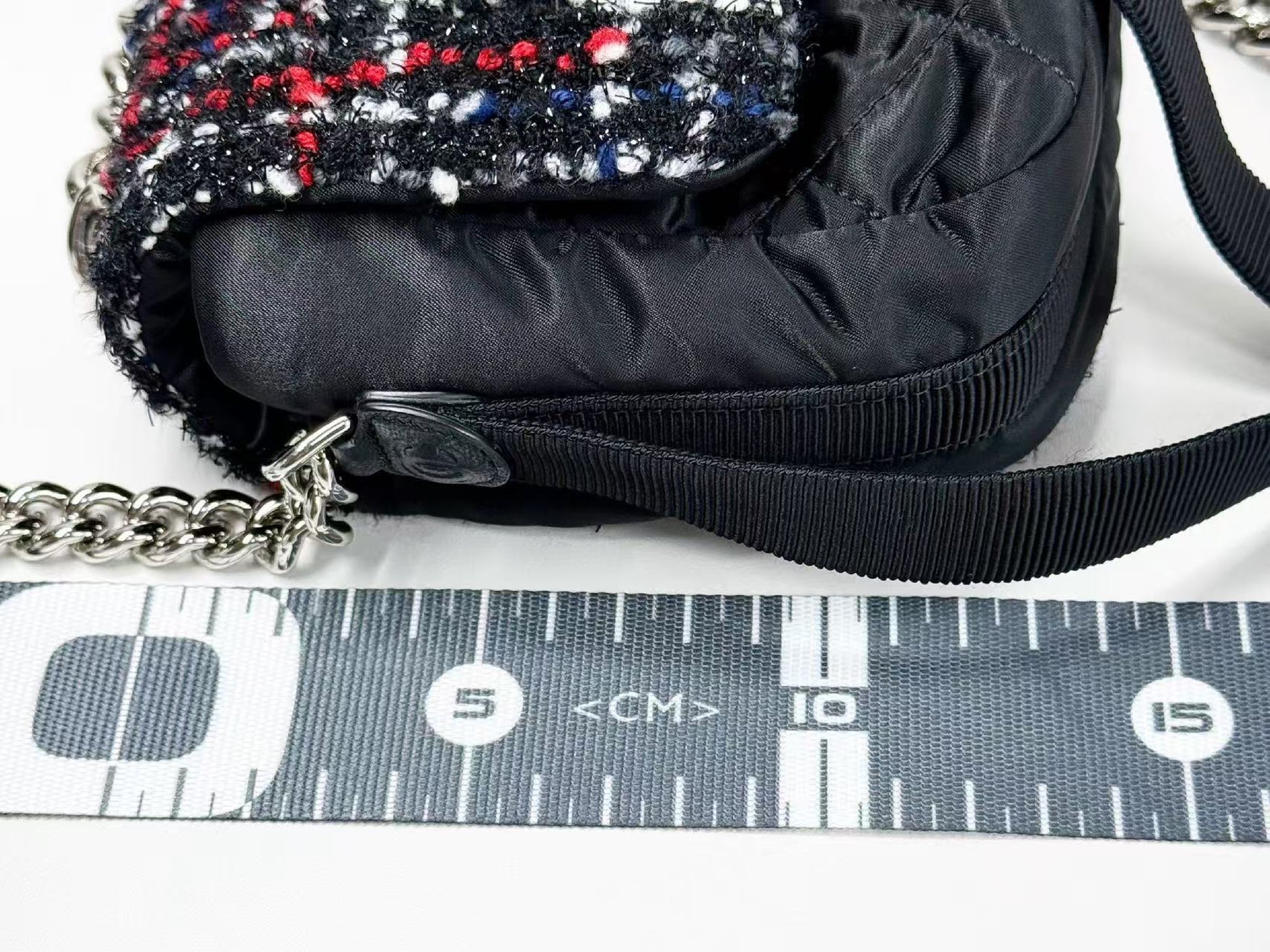 CHANEL Matelasse Black Lamé Tweed x Nylon Tanlock 2-Way Shoulder Bag, W26cm [Card and sticker included] Silver Hardware Shoulder Bag 24712517