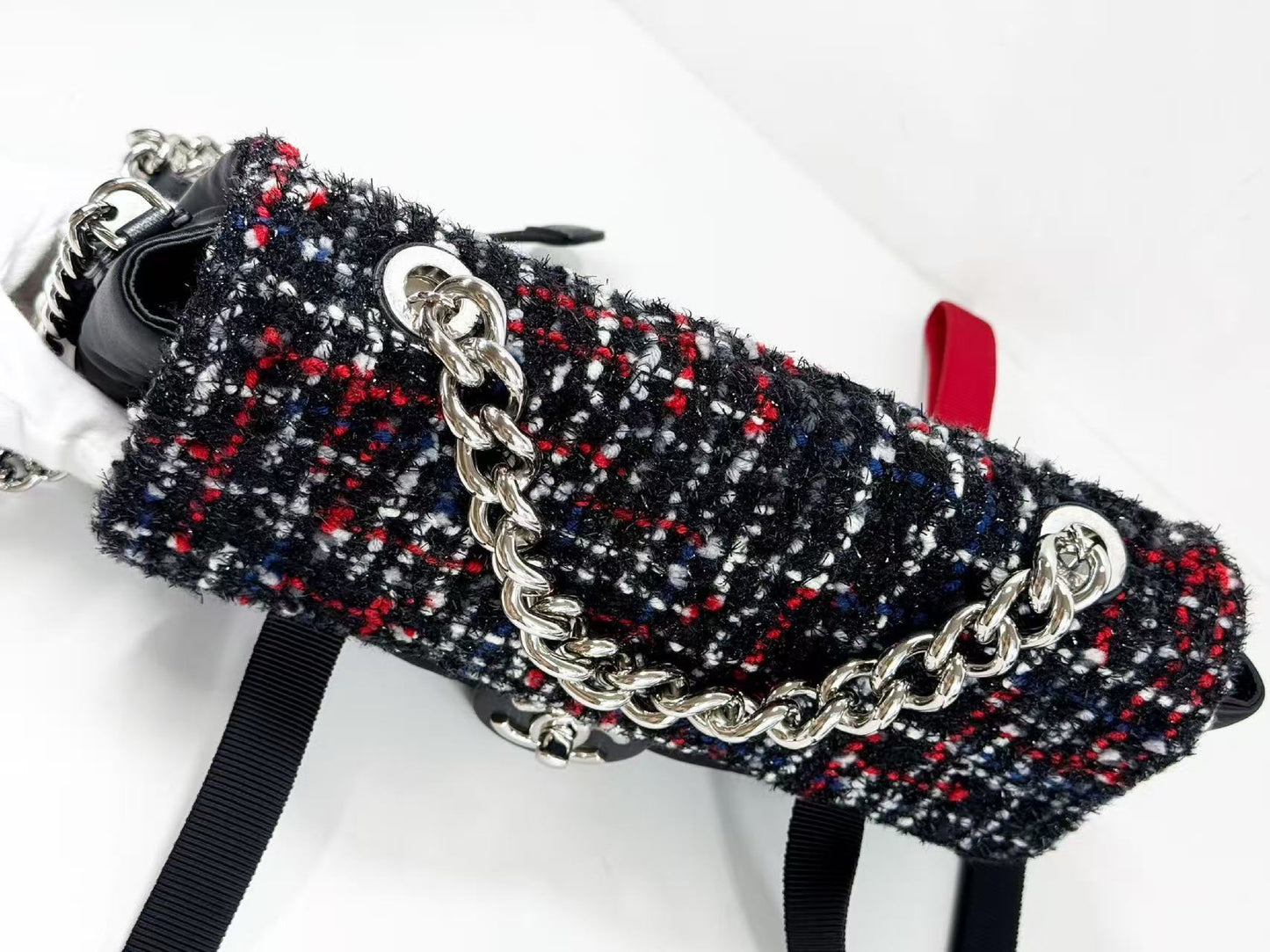 CHANEL Matelasse Black Lamé Tweed x Nylon Tanlock 2-Way Shoulder Bag, W26cm [Card and sticker included] Silver Hardware Shoulder Bag 24712517