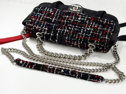 CHANEL Matelasse Black Lamé Tweed x Nylon Tanlock 2-Way Shoulder Bag, W26cm [Card and sticker included] Silver Hardware Shoulder Bag 24712517