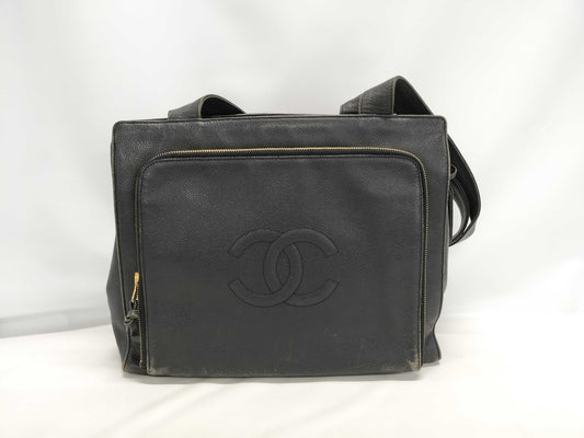 CHANEL Caviar Skin Shoulder Bag with Coco Mark, Black Tote Bag