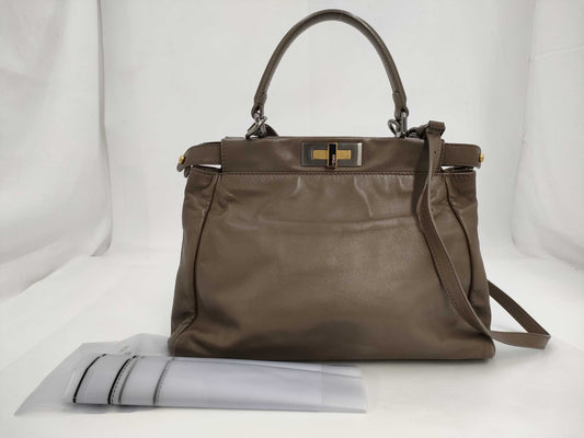 FENDI F Peekaboo 2-way Handbag Khaki Shoulder Bag