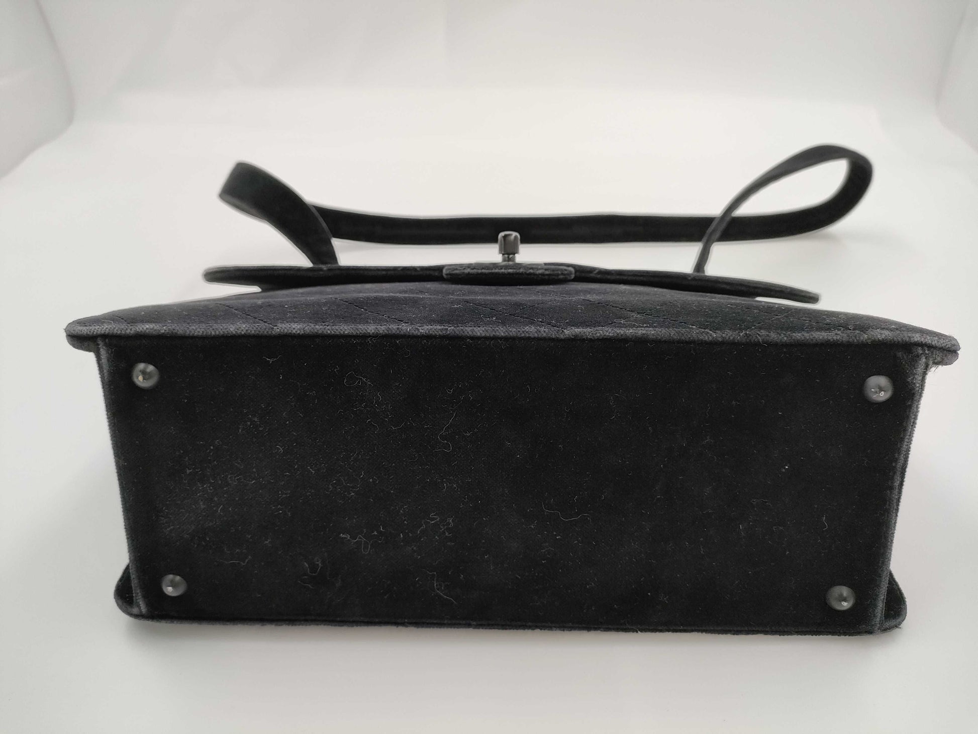 CHANEL Matelasse Velour Black Shoulder Bag with Black Hardware