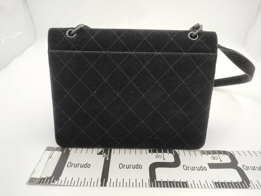CHANEL Matelasse Velour Black Shoulder Bag with Black Hardware