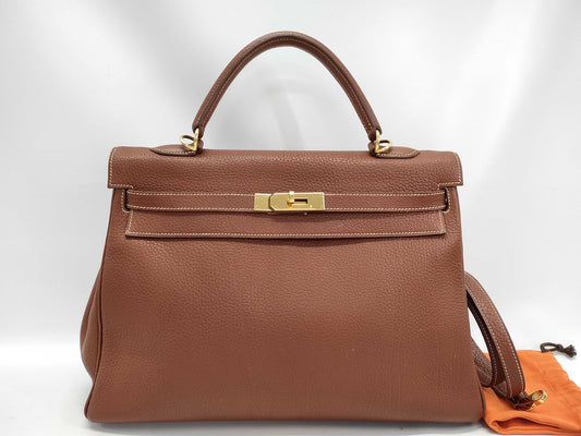 HERMES Kelly 35 Brown □D Gold Hardware Handbag