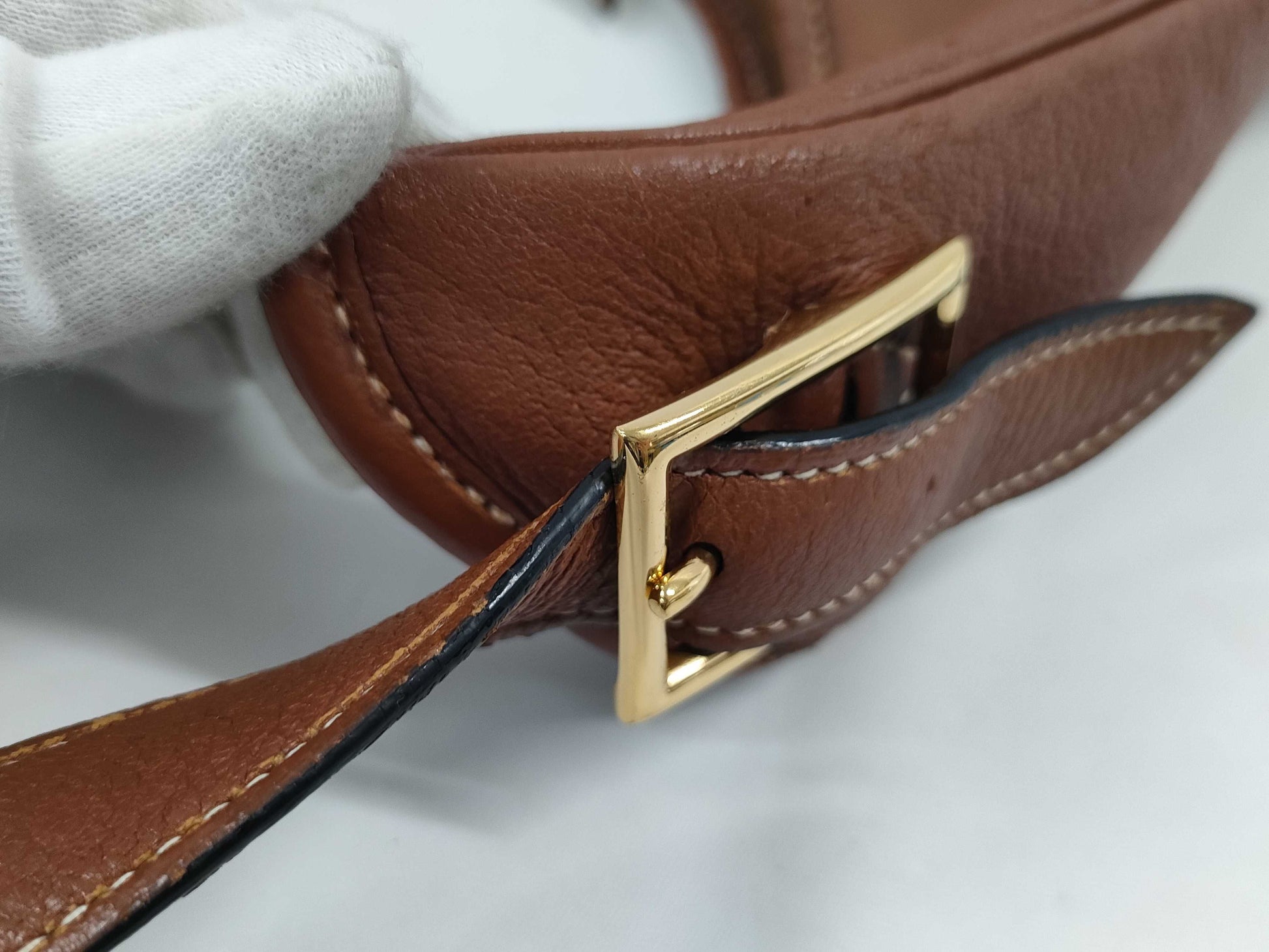 HERMES Masai PM Evergrain Shoulder Bag in Brown with Gold Hardware, Size C