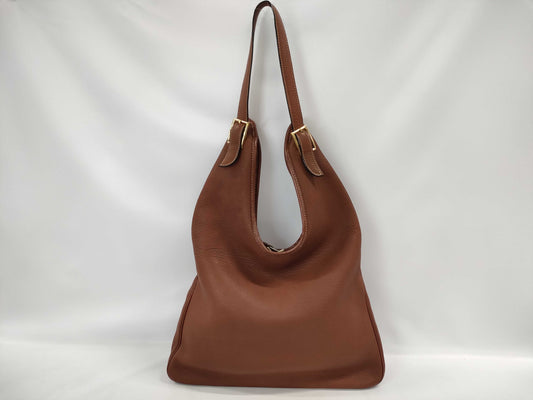 HERMES Masai PM Evergrain Shoulder Bag in Brown with Gold Hardware, Size C
