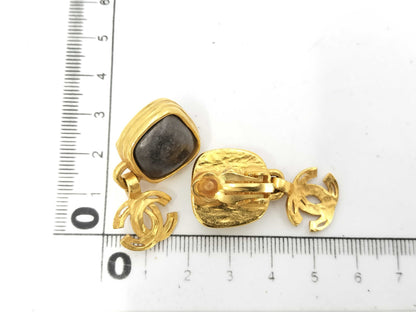CHANEL CHANEL Coco Mark Swing Earrings with Black Stone