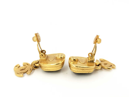 CHANEL CHANEL Coco Mark Swing Earrings with Black Stone