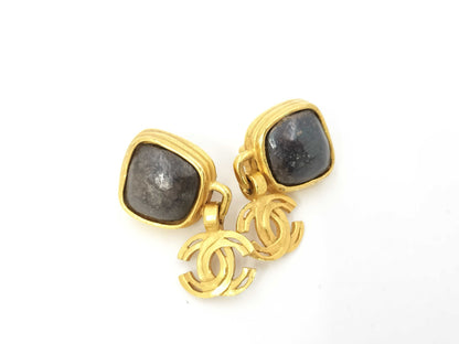 CHANEL CHANEL Coco Mark Swing Earrings with Black Stone