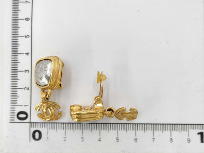 CHANEL CHANEL Gold Coco Earrings with Silver Stone