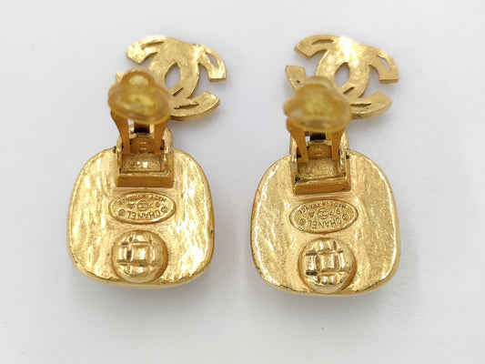CHANEL CHANEL Gold Coco Earrings with Silver Stone