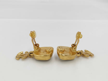CHANEL CHANEL Gold Coco Earrings with Silver Stone