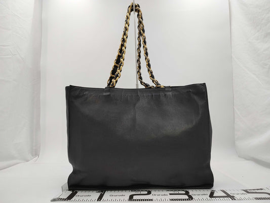 CHANEL CHANEL Leather Chain Shoulder Tote Bag with Large Coco Mark