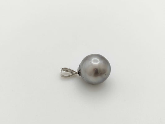 Black South Sea Pearl Pendant Top, Approx. 10.5mm Diameter, PT850, 1.8g 