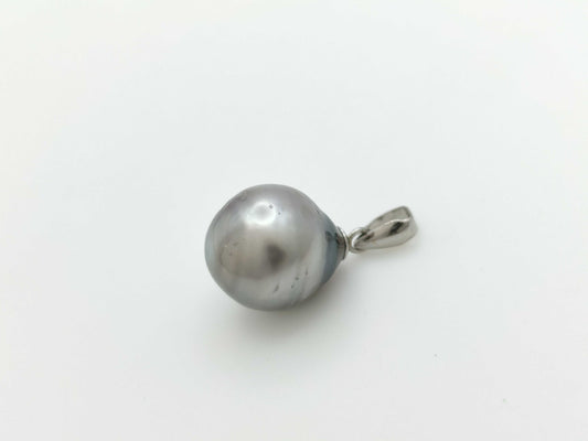 Black South Sea Pearl Pendant Top, Approx. 10.5mm Diameter, PT850, 1.8g 