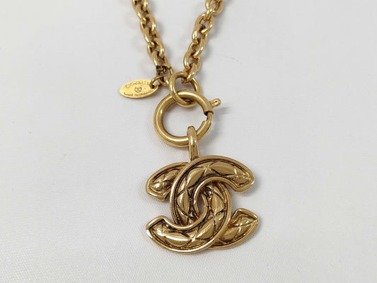 CHANEL CHANEL Coco Mark Matelasse Gold Necklace