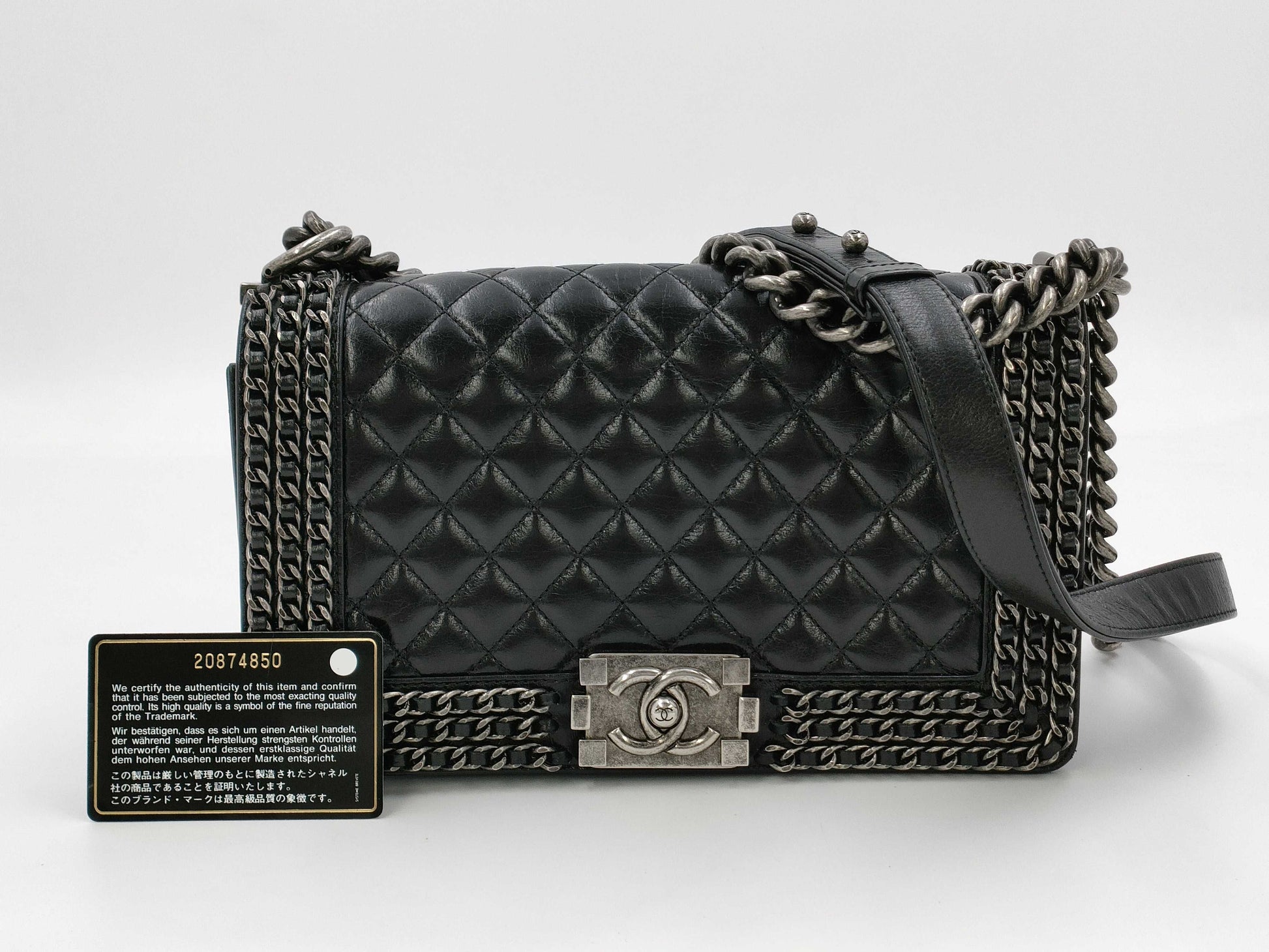 CHANEL Boy Chanel Matelasse Chain Shoulder Bag, Black, 20 Series