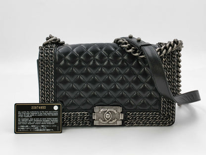 CHANEL Boy Chanel Matelasse Chain Shoulder Bag, Black, 20 Series